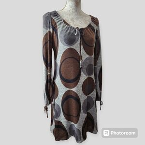 Dressbarn Boho Brown and Gray Geometric Pattern Dress size 8